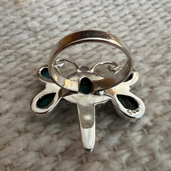 ❤️ Kingman Dahlia Turquoise Sterling 925 Butterfly Dragonfly Ring Navajo Sz 6.75 - Picture 16 of 17